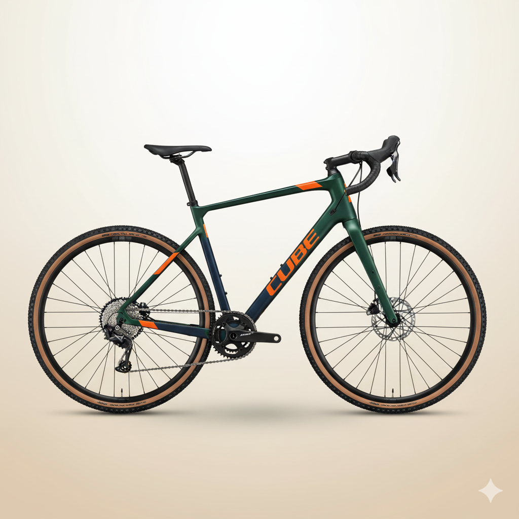 Hochwertige Studio-Darstellung eines CUBE Gravelbikes, als Icon für die CUBE Markenkategorie auf Gravelvibe